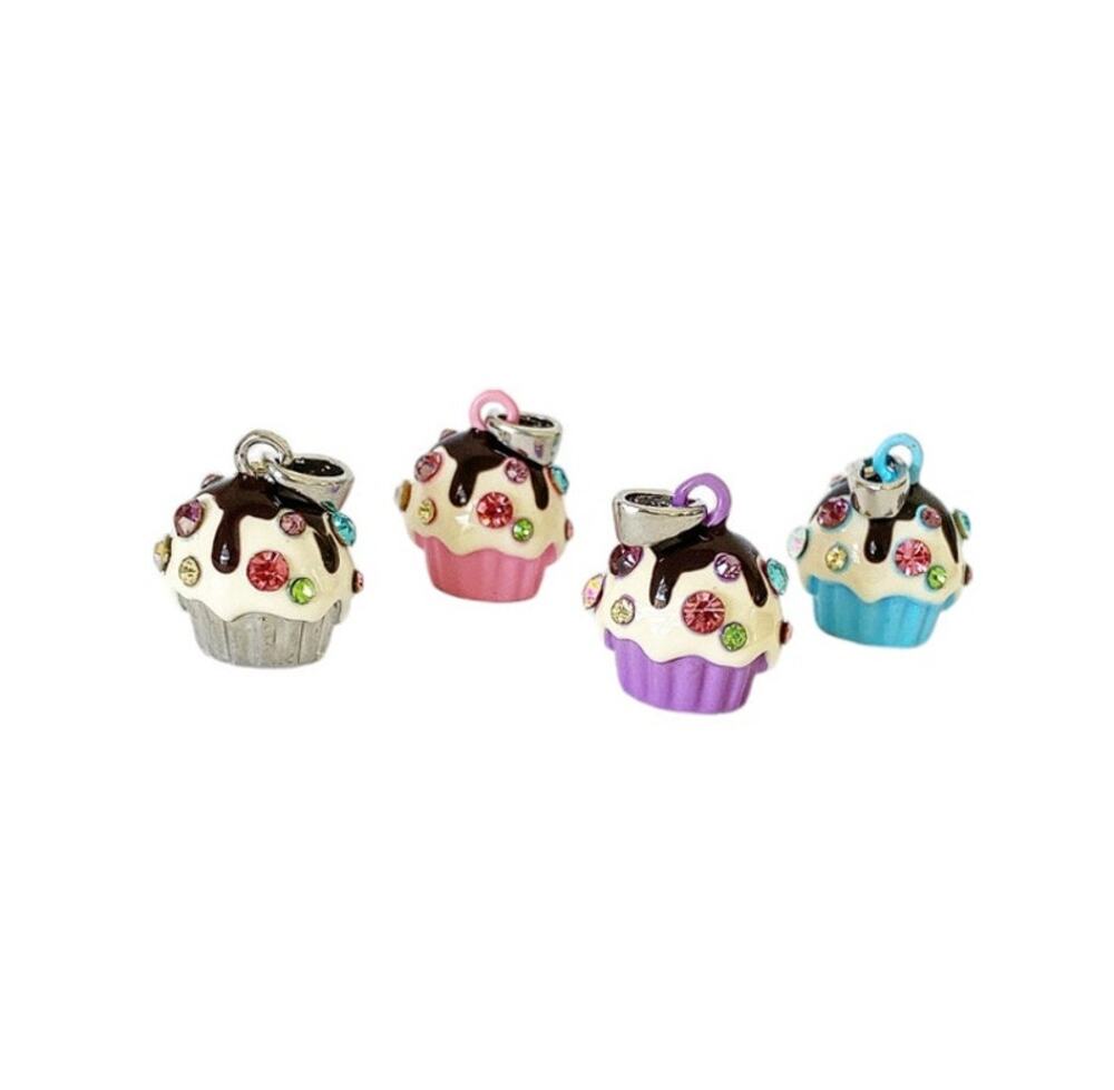 3D Silver Pink Purple Blue Crystal Cupcake Pendants NEW Charm Y2K Kidcore